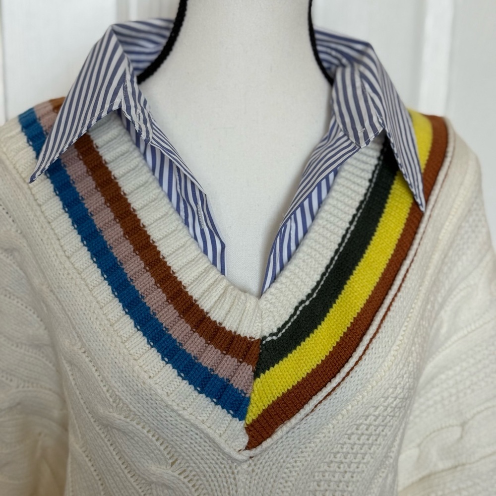 Anthropologie Maeve Collegiate V Neck Twofer Sweater NWT Size L - Picture 8 of 15